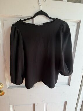 Club Monaco Black Puff Sleeve Boatneck Blouse